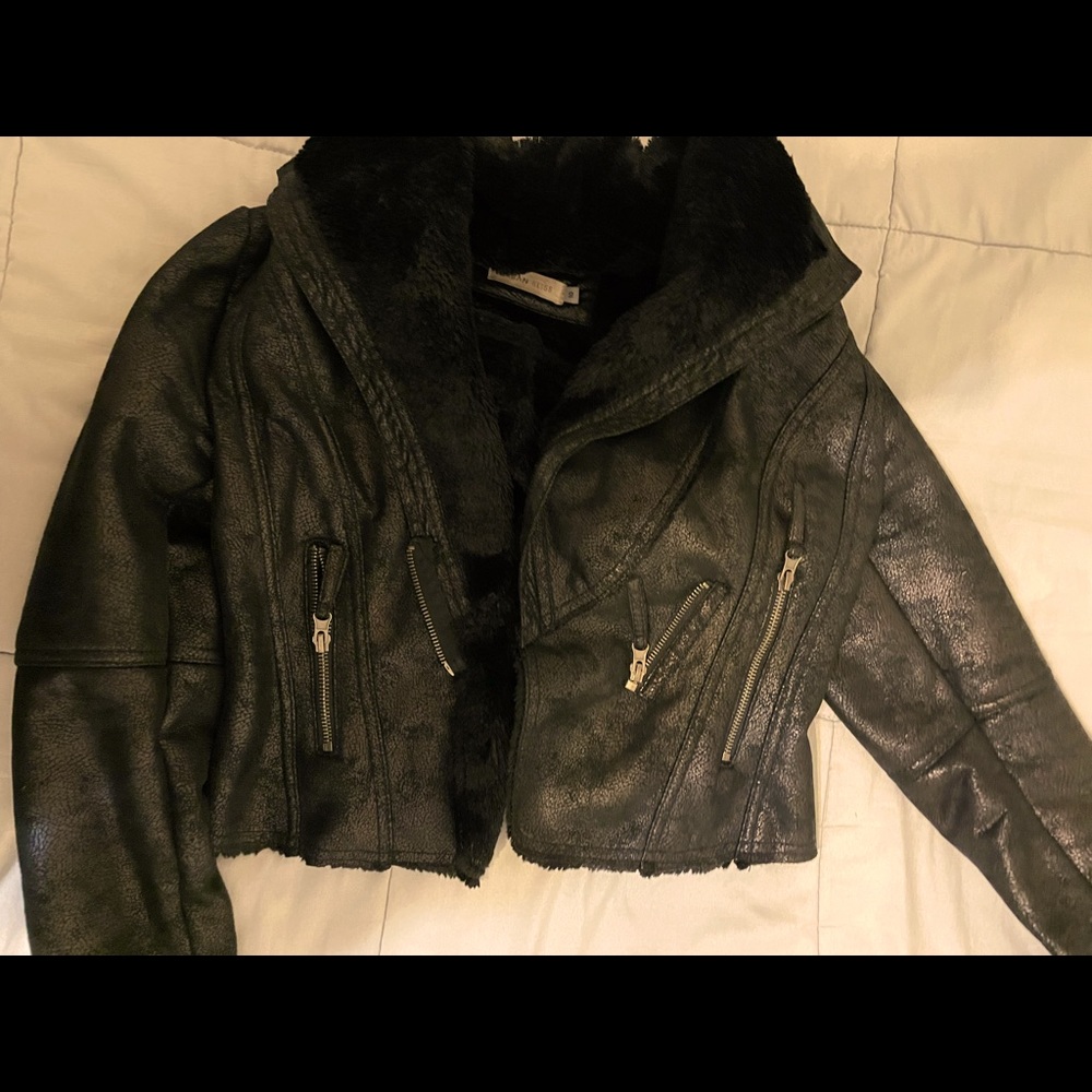 Warm Chic line faux fur biker jacket